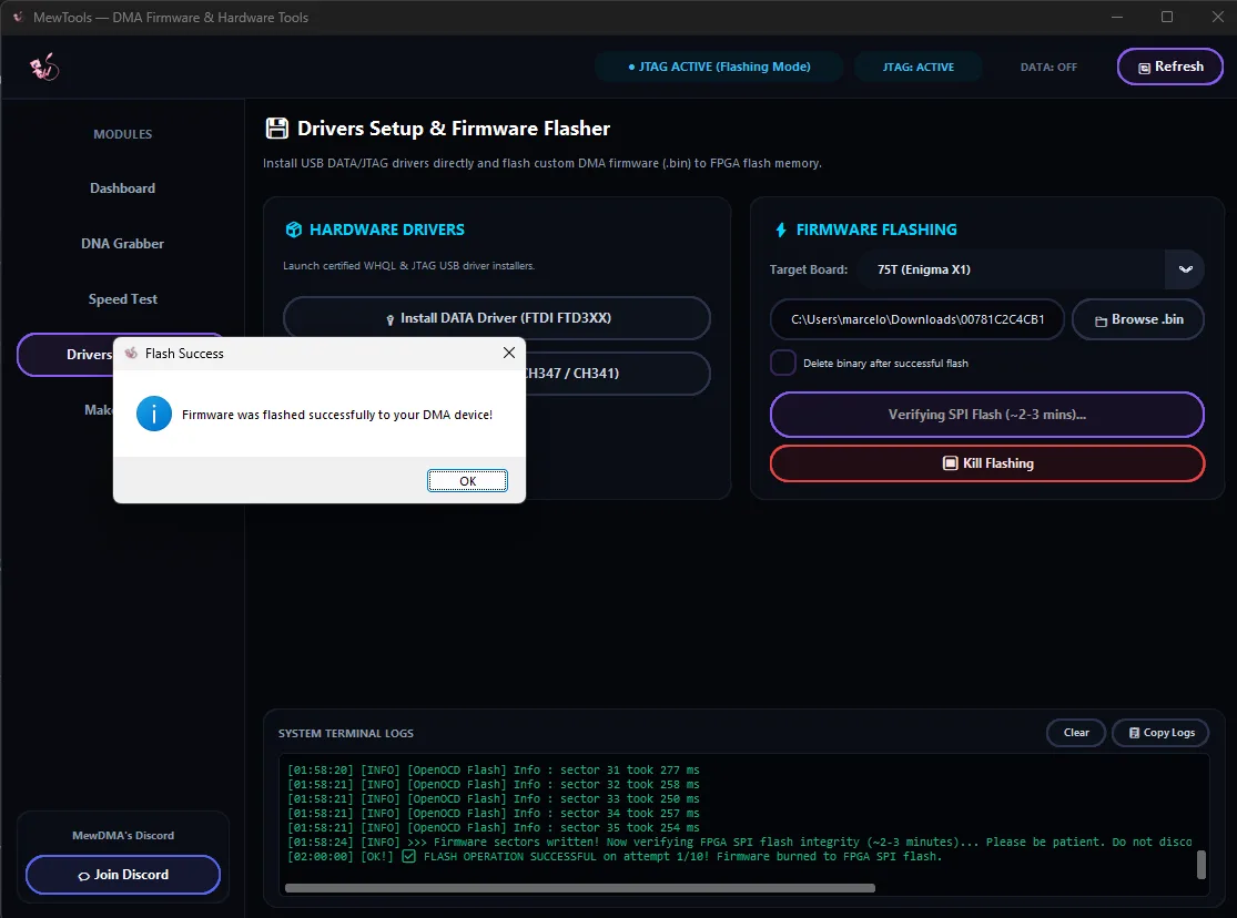 Firmware was flashed successfully