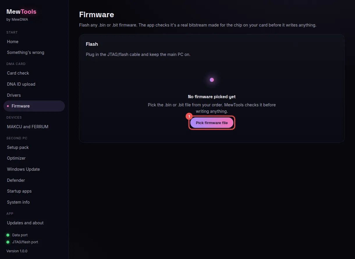 Firmware: 1 Pick firmware file