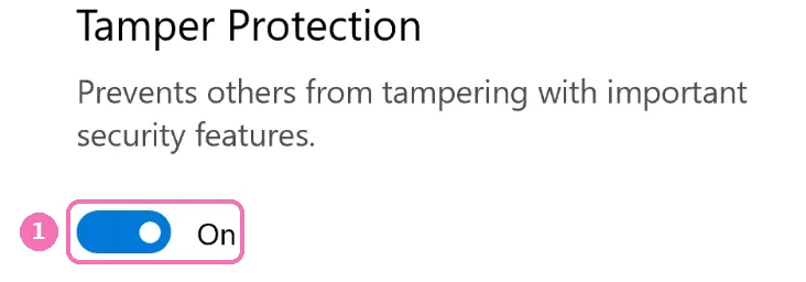 Tamper Protection in Windows Security, with 1 on the switch you turn off