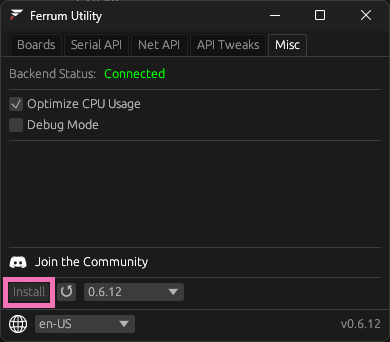 Install greyed out, because 0.6.12 is already installed