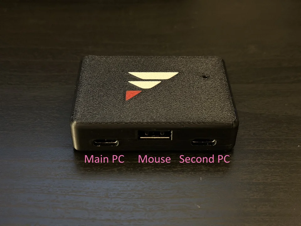 FERRUM with its ports facing you: Main PC on the left, Mouse in the middle, Second PC on the right